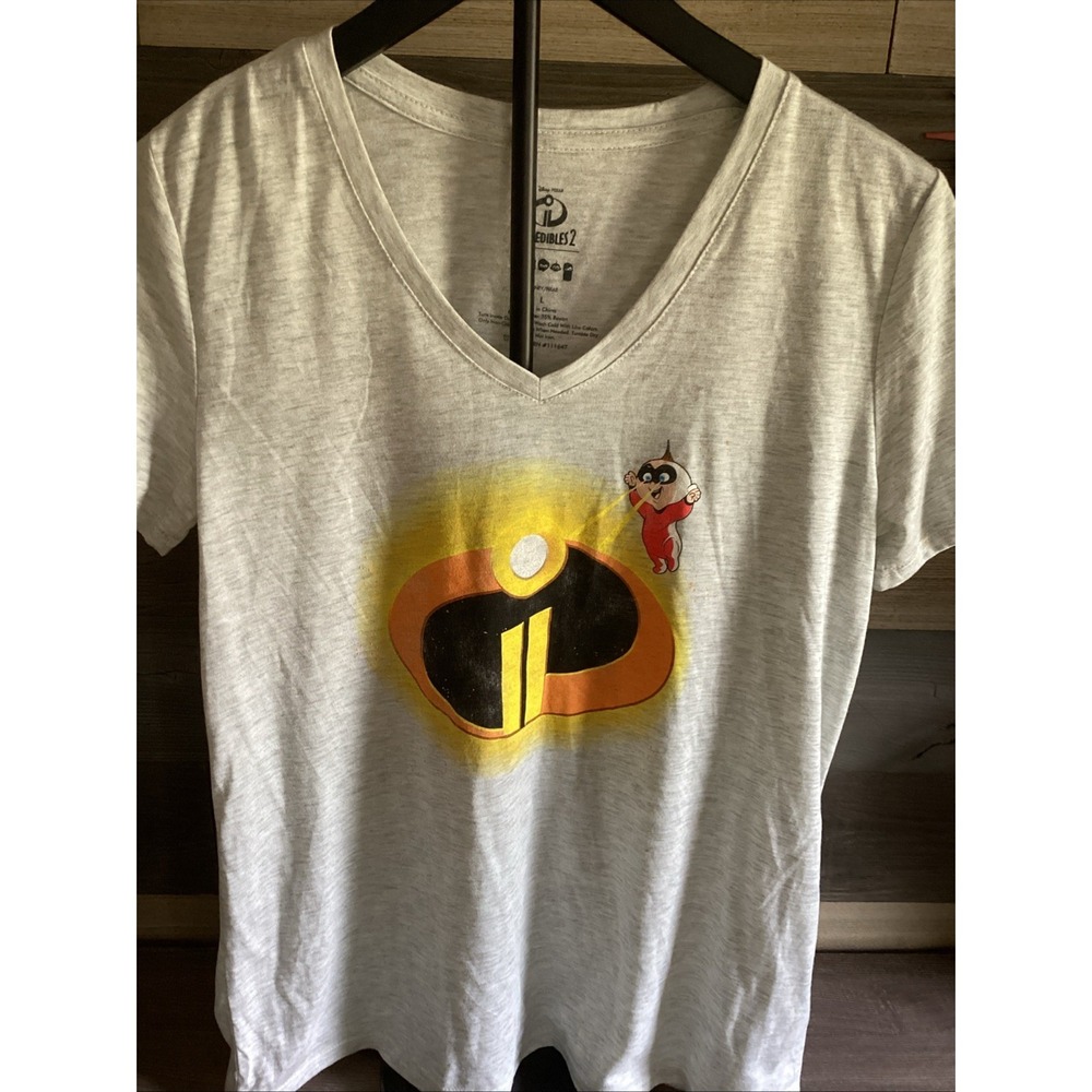 Disney Pixar Incredibles II Jack-Jack v-neck tee shirt juniors Large Blue